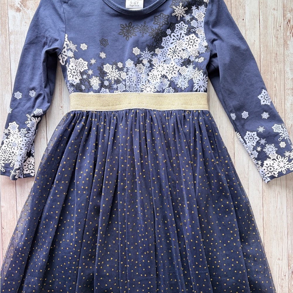 Navy Blue Dress with Gold Snowflakes